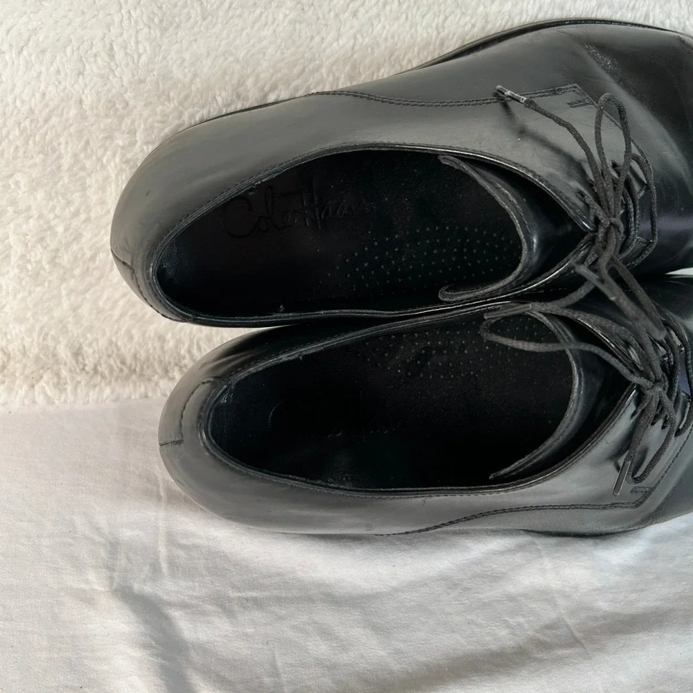 Cole Haan Mens Black Leather Plain Toe Derby Dress Shoes C08894 Size 10.5 M